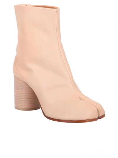 Shop Maison Margiela Tabi Leather Ankle Boots In Beige