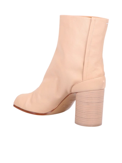 Shop Maison Margiela Tabi Leather Ankle Boots In Beige