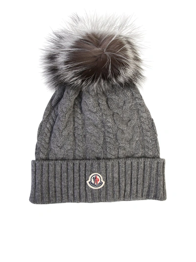 Shop Moncler Virgin Wool And Cashmere Beanie Hat In Grey
