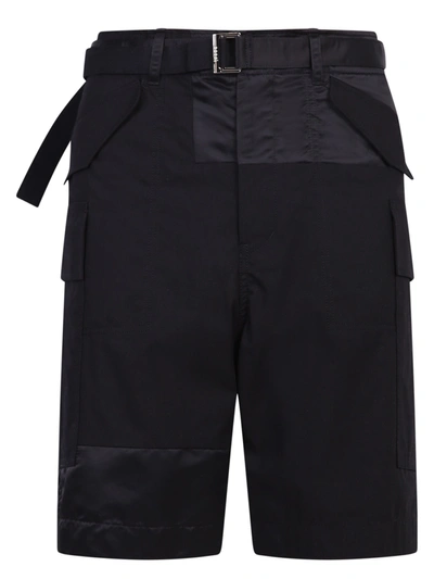 Shop Sacai Patchwork Cotton And Nylon Bermuda Shorts In Black