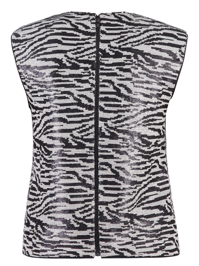 Shop Self-portrait Zebra Print Sequinned Blouse In Black