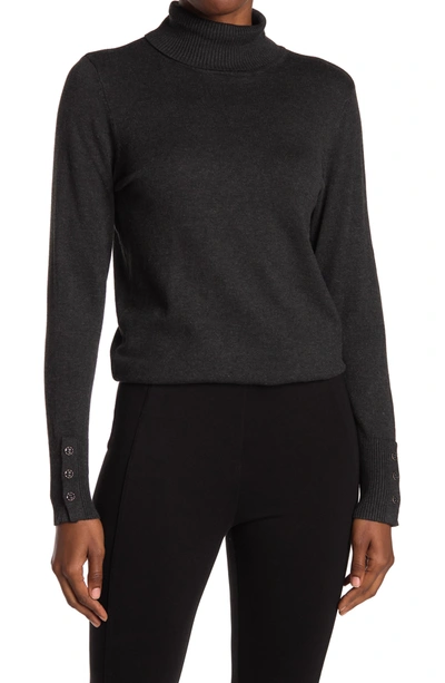 Shop Joseph A Turtleneck Button Sleeve Pullover Sweater In Charcoal Heather