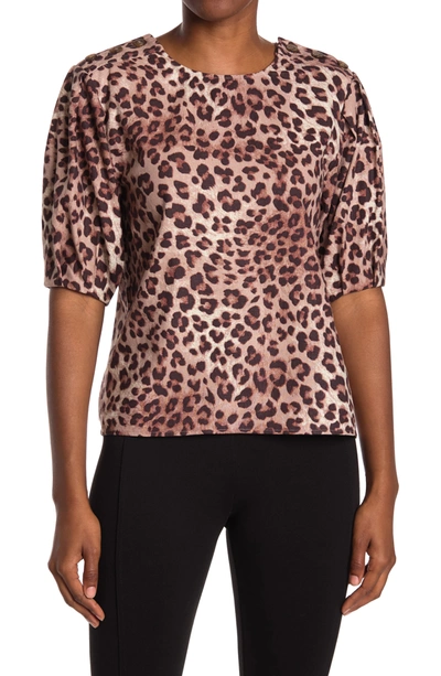 Shop Rebecca Minkoff Devin Button Shoulder Linen Blend Leopard Print Blouse In Tan Multi