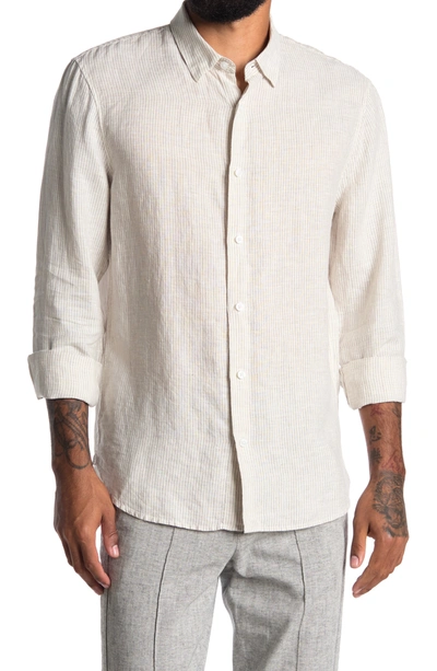 Shop Vince Stripe Linen Button-down Shirt In Ash/ Off White