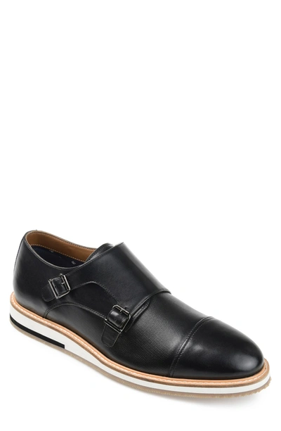 Shop Thomas & Vine Thatcher Perforated Leather Monk Strap Derby In Black