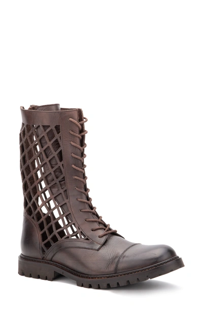 Vintage Foundry Windsor Leather Fishnet Cutout Boot In Brown