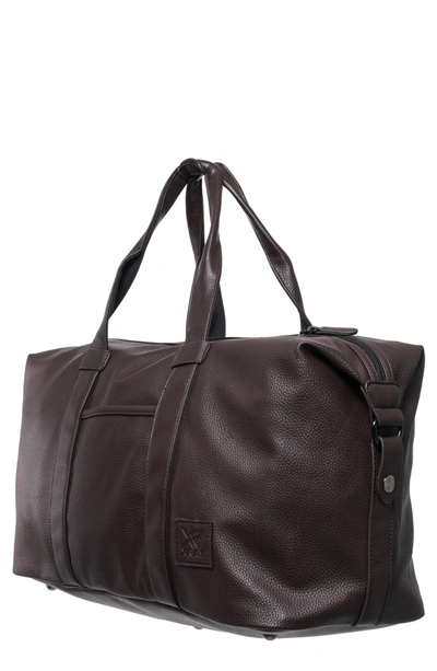Shop X-ray Pebbled Faux Leather Travel Duffle Bag In Dark Brown