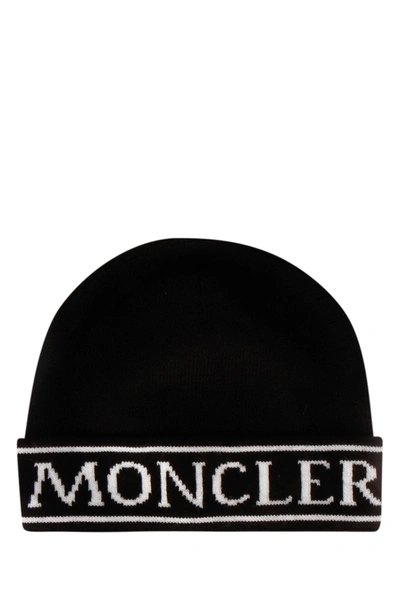 Shop Moncler Enfant Logo Intarsia Knit Beanie In Black