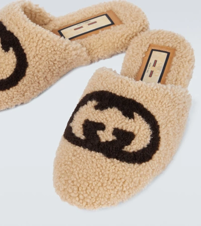 Shop Gucci Interlocking G Shearling Slippers In Beige