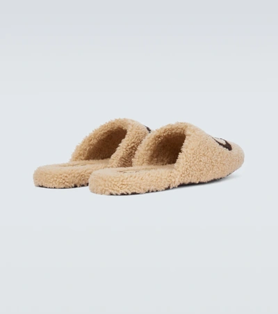 Shop Gucci Interlocking G Shearling Slippers In Beige