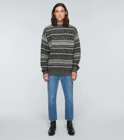 Shop Balenciaga Fairisle Crewneck Sweater In Grey