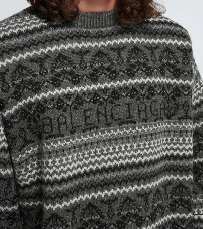 Shop Balenciaga Fairisle Crewneck Sweater In Grey