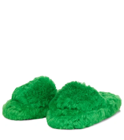 Shop Bottega Veneta Resort Teddy Shearling Slides In Green