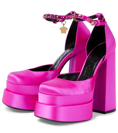 Shop Versace Medusa Aevitas Satin Platform Pumps In Pink