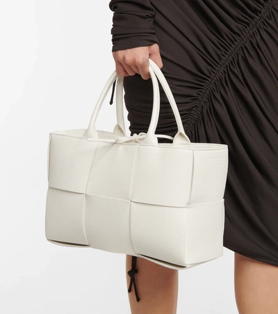 Shop Bottega Veneta Arco Small Leather Tote Bag In White
