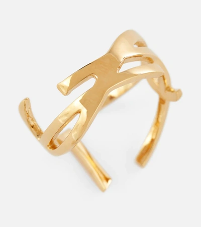 Shop Saint Laurent Opyum Twist Logo Ring In Gold
