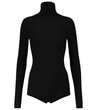 Shop Dodo Bar Or Ribbed-knit Turtleneck Bodysuit In Black