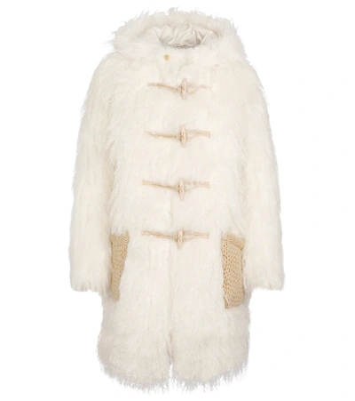 Shop Saint Laurent Faux Fur Duffle Coat In White