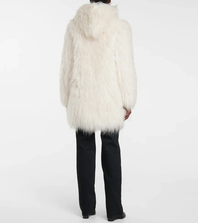 Shop Saint Laurent Faux Fur Duffle Coat In White