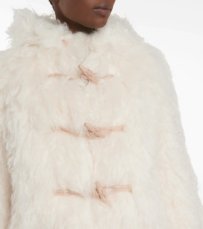 Shop Saint Laurent Faux Fur Duffle Coat In White