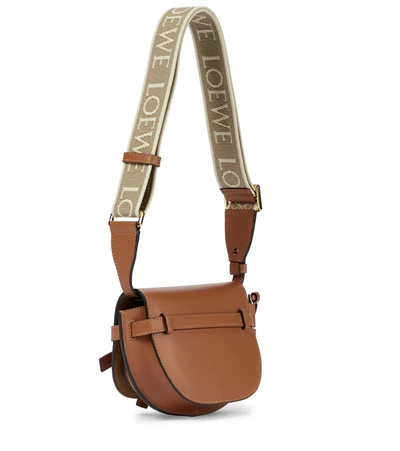 Shop Loewe Gate Dual Mini Leather And Jacquard Shoulder Bag In Brown