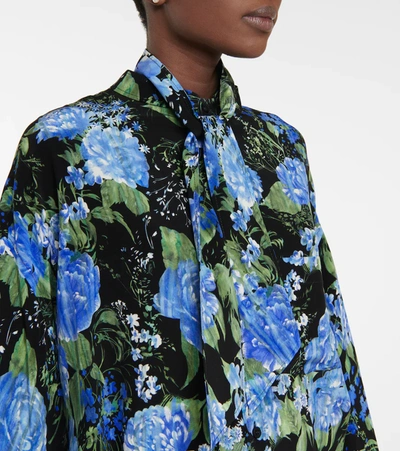 Shop Balenciaga Floral Silk Tie-neck Shirt In Multicoloured