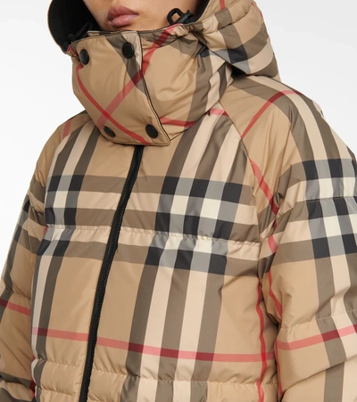 Shop Burberry Checked Puffer Jacket In Beige
