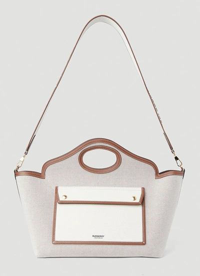 Shop Burberry Small Pocket Tote Bag In Beige