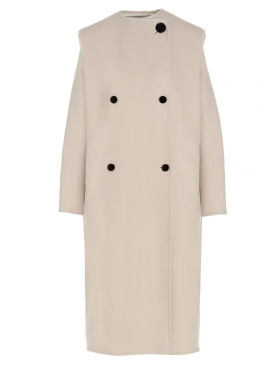 Shop Isabel Marant Wide Shoulder Double Breasted Egelton Coat In Beige