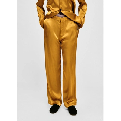 Shop Asceno Olbia Ochre Gold Sustainable Bamboo Satin Tailored Trouser In Printed