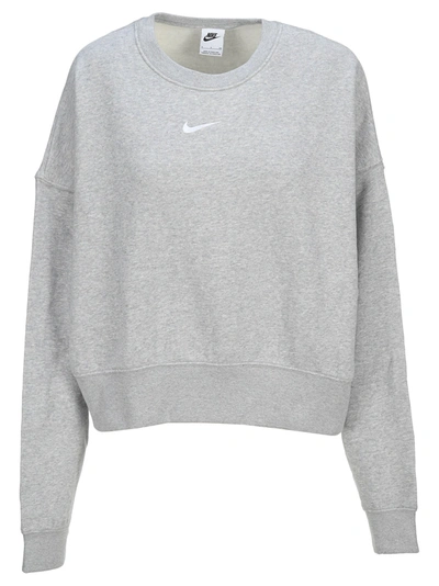 Shop Nike Swoosh Crewneck Sweater In Grey