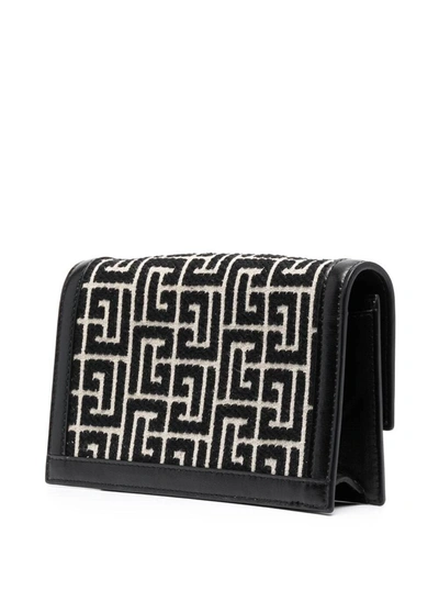 Shop Balmain 145 Mini Bag In Black And Ivory Monogram Jacquard