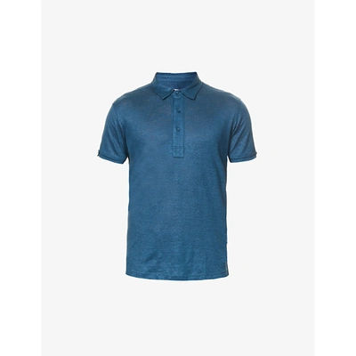Shop Orlebar Brown Mens Blue Slate Sebastian Linen Polo Shirt Xl