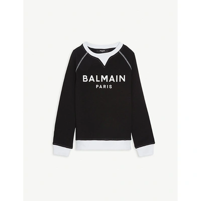 Shop Balmain Black/white Logo-print Cotton Sweatshirt 8-16 Years 10 Years
