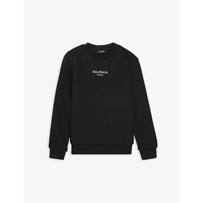 Shop Balmain Black/white Logo-print Cotton-blend Sweatshirt 4-16 Years 10 Years