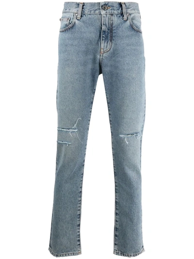 Shop Off-white Distressed-effect Skinny Jeans In Blau