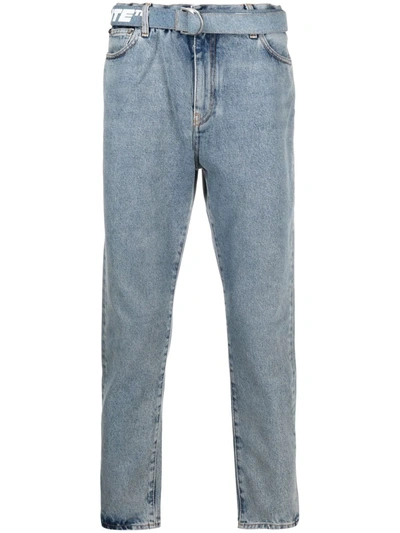 Shop Off-white Industrial-belt Cropped Jeans In Blau