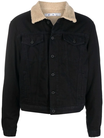 Shop Off-white Contrast-collar Denim Jacket In Black