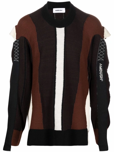 Shop Ambush Fold-detail Knitted Jumper In Braun
