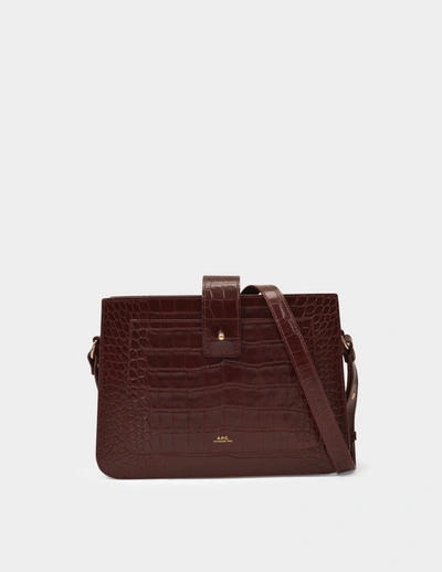 APC TASCHE ALBANE SCHWARZ AUS LEDER BORDEAUX EFFET KROKODILE 