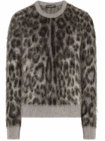 Shop Dolce & Gabbana Leopard-print Mohair-wool Jumper In Grau
