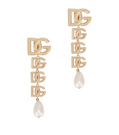 Shop Dolce & Gabbana Faux Pearl Logo Clip-on Earrings In Multi