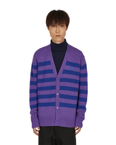 Shop Acne Studios Face V-neck Cardigan In Purple/blue