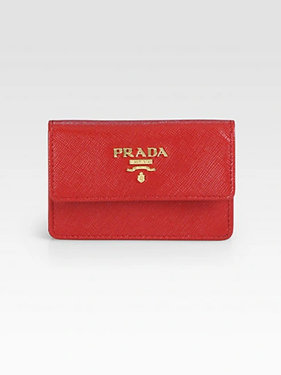 Prada Saffiano Lux Flap Card Case In Fuoco-red