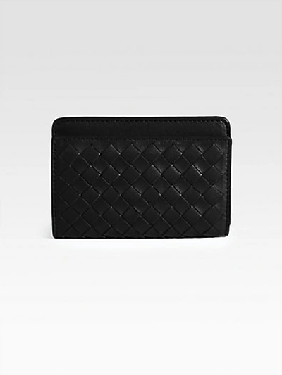 Bottega Veneta Woven Leather Flap-style Credit Card Case, Black