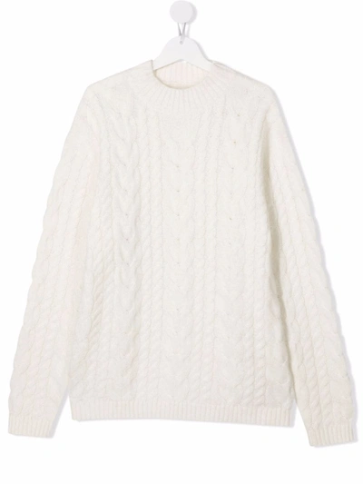 Shop Douuod Teen Cable-knit Ribbed-trim Jumper In White