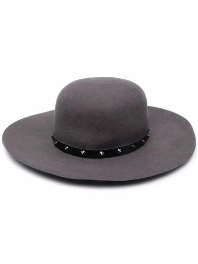 Shop Patrizia Pepe Stud-detail Wide-brim Hat In Grey