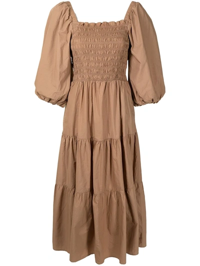 Shop Sea Layered Shirred Midi Dress In Brown