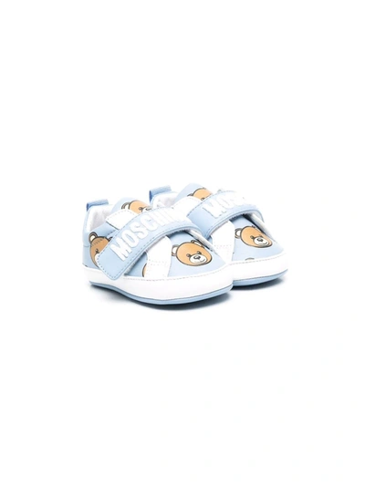 Shop Moschino Teddy Bear-print Leather Trainers In Blue