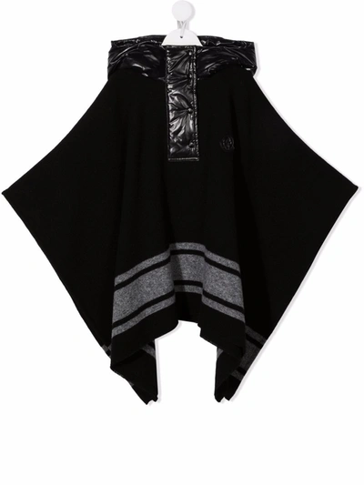 Shop Moncler Flannel Hooded Cape Coat In Black